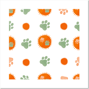 Sun with paw prints seamless fabric design pattern Posters and Art